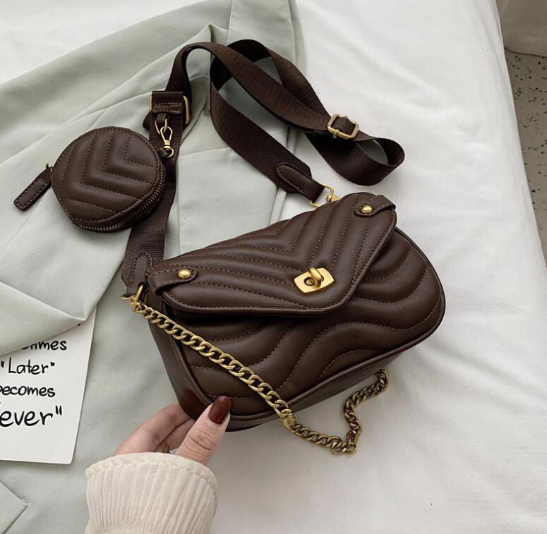 

HBP 2 Pieces Women Shoulder Bags High Quality Leather Chain Crossbody Bag Girl Handbag Multiple Style Bag Lady Totes, Black