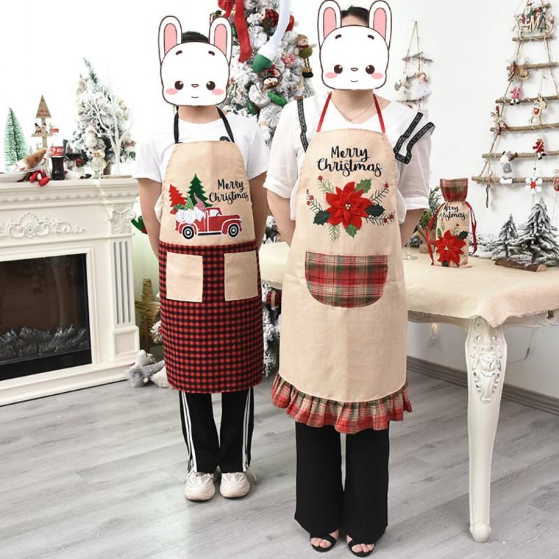 

Christmas Decorations Linen Embroidered Apron Christmas Flower Style Handing Doll