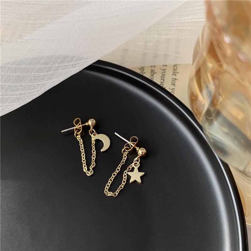 

Stud South Korea Temperament Contracted Asymmetric Stars The Moon Earrings, Geometric Earrings Female Fashion Jewelry Gifts