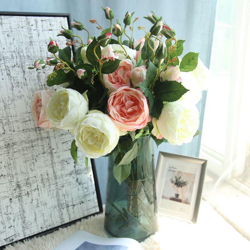 

2 Heads Artificial rose branch silk plastic flores Simulation rose flowers for home hotel wedding decoration, Pink