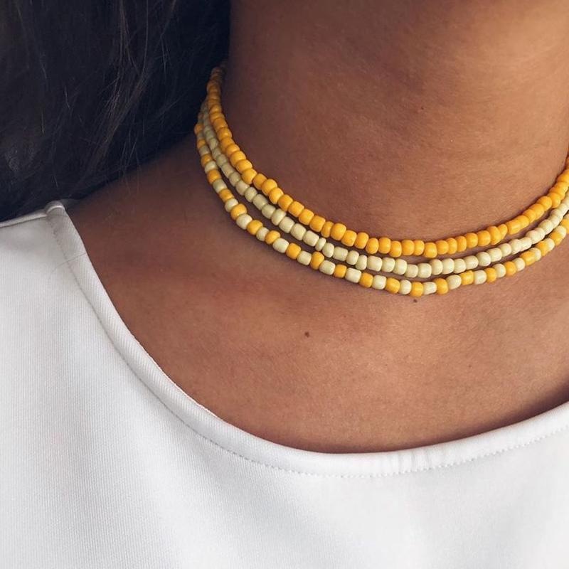 

Trendy Yellow Beaded Necklaces Chokers for Women Girls Gothic Multilayer Beads Chain Necklace Boho Jewelry Collar 15209