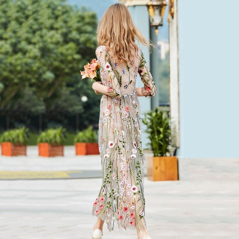 

Lace Flower Embroidery Mesh Dress Sexy O Neck Slim Lady Summer Girl Clothing Two Pieces Set, As pic