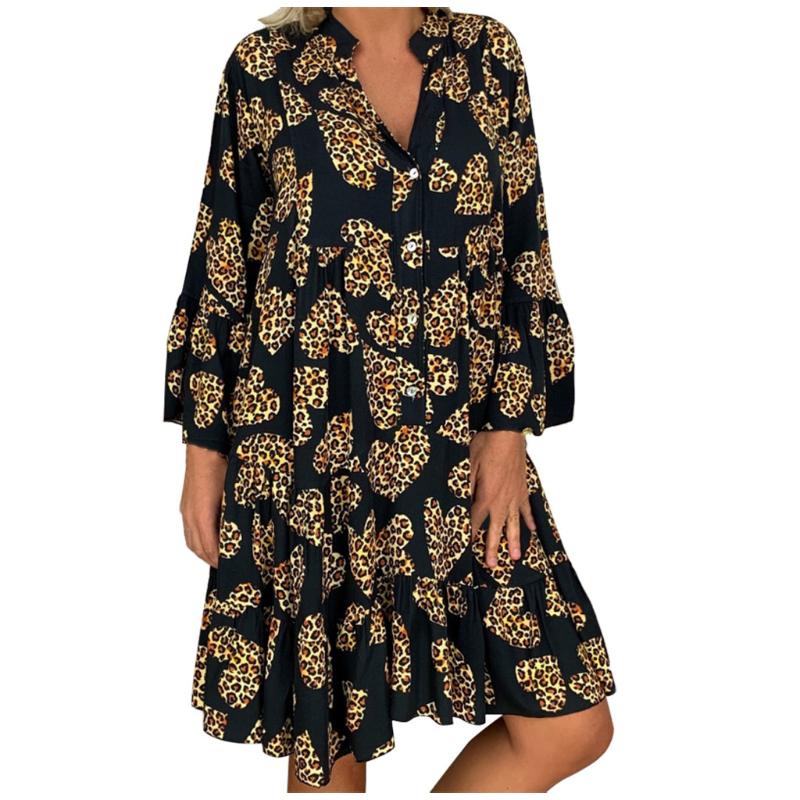 

dress Women' Clothing Appliques woman dress Spring Women Casual Polyester Print V-neck Standard dresses for women party, Black
