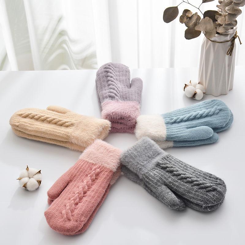 

Women's Winter Warm Gloves Korean Version Plush Thickened Cold Proof Double-Layer Knitted Outdoor Biking Lovers Glove Unisex