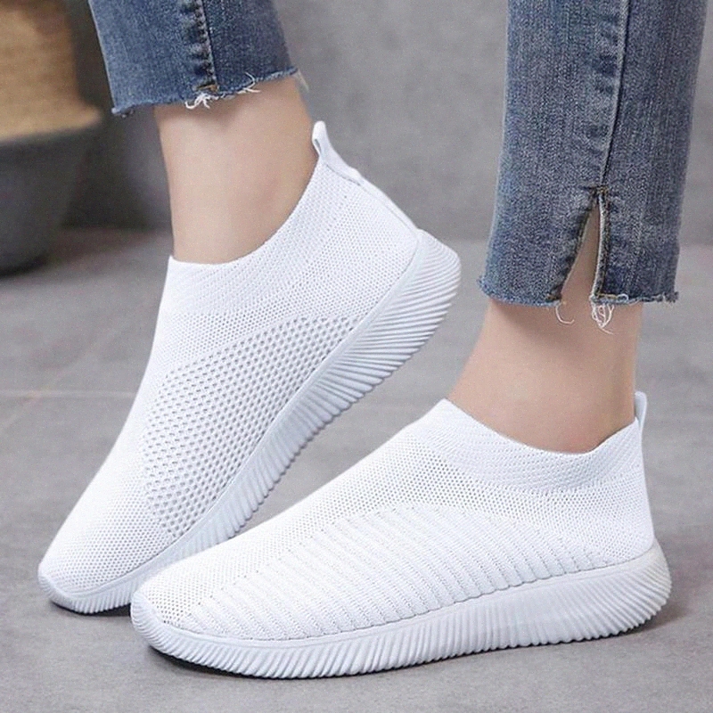 

Women Shoes Plus Size 43 Autumn Sneakers Woman Vulcanized Shoes Casual Slip On Flat White Mesh Soft Walking Footwear #RF8X, Black
