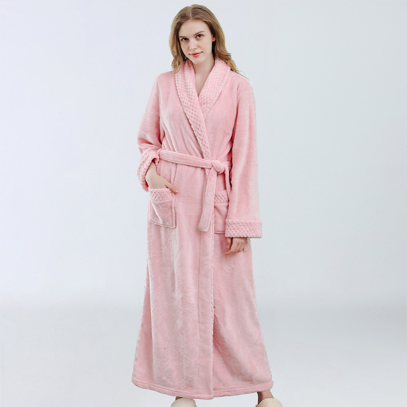 

2021 New Plus Female Size Autumn Winter Warm Sleepwear Flannel Thicken Women's Solid Bathrobe V-cleavage with Ffy Sashes Nightwear Ladies Jt, White