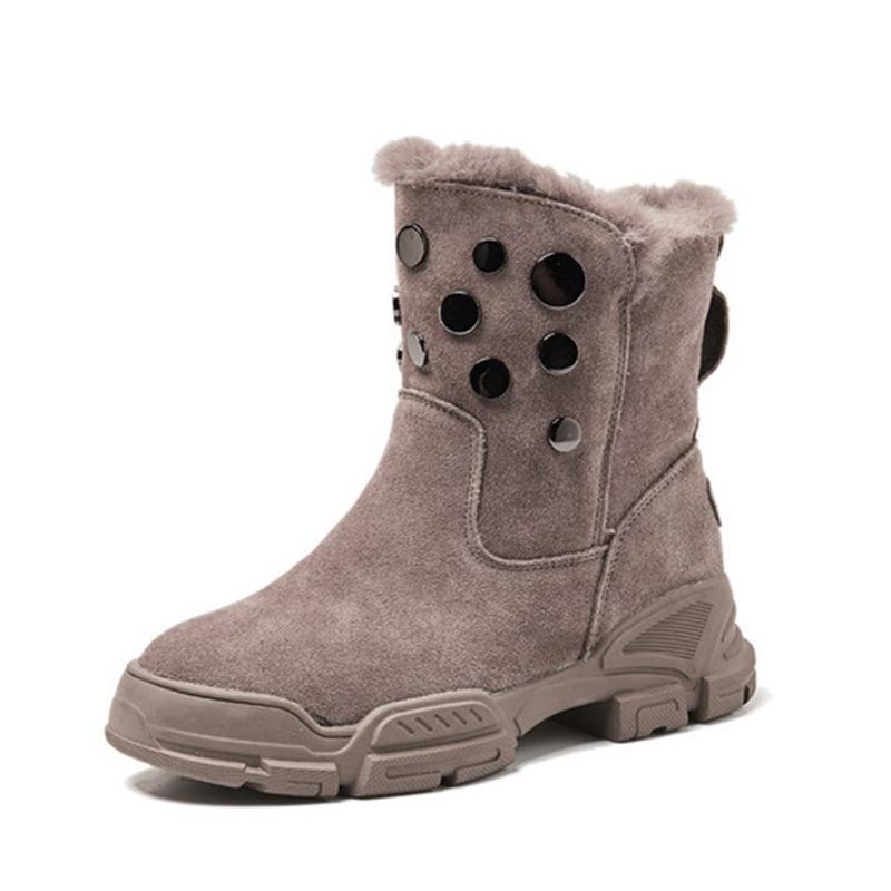 

Snow Boots Women 2020 Genuine Leather Women Winter Mid-Calf Boots Plush Warm Snow Shoes Winter Boot Non-Slip Ladies Shoes, Brown