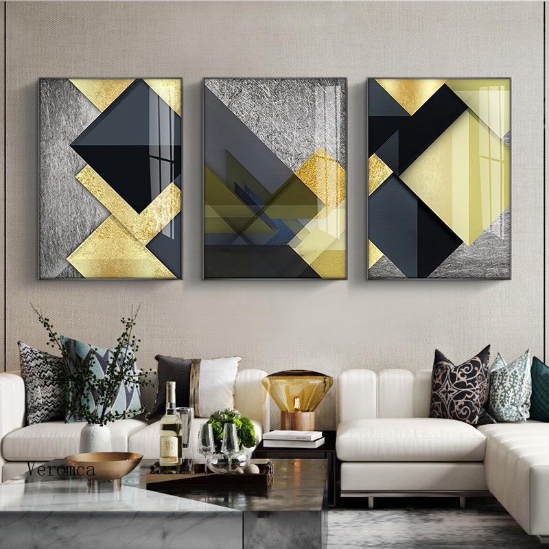

Abstract Geometric Decorative Canvas Painting Poster Modern Style Print Gold Black Wall Art Picture for Aisle Living Room Decor