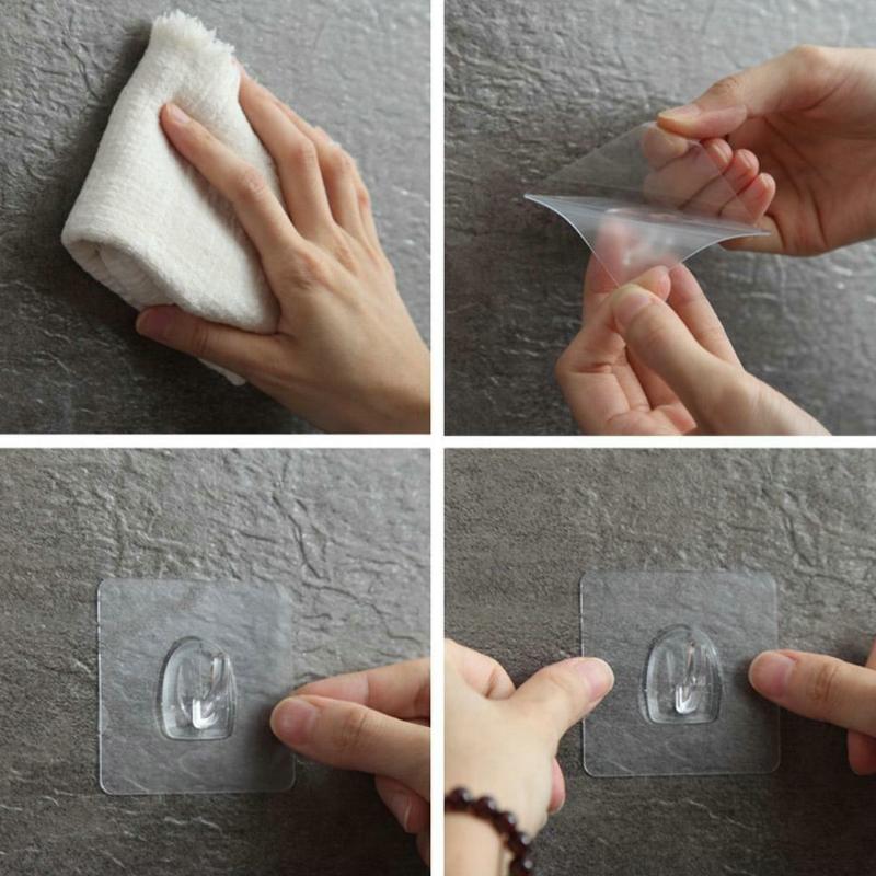 

Wall hanging Anti-skid Hooks Reusable Transparent Traceless Wall Hanging Hooks 2-10pcs Reusable Closet Organizer