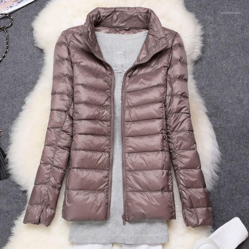 

2020 Autumn Coats Jackets Winter Women Ultra Light Duck Fur Down Basic Jackets Women Long Sleeve Warm Slim Stand Collar Overcoat1, Pink