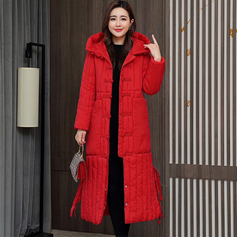 

Winter women parkas jackets coat X-Long Chinese style thicken warm female hooded padding coats size -3XL, Green