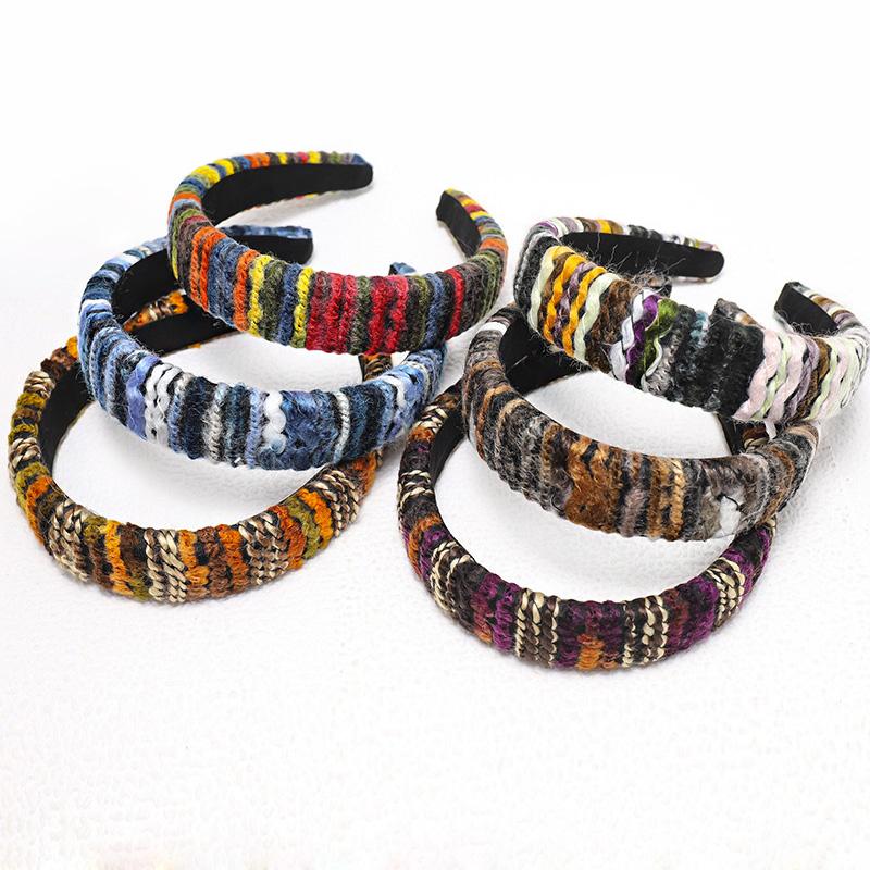 

12pcs Mixed Colors Trendy Rainbow Woolen Wrapped Hair Hoop Headband Ladies Girls Headwear Wool Hairband