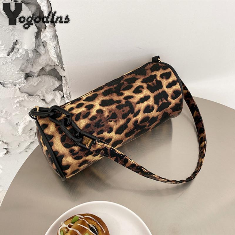 

Retro PU Leather Women Shoulder Bag Luxury Design Totes Travel Handbags Female Leopard Pattern Daily Baguette Crossbody Purse, Brown