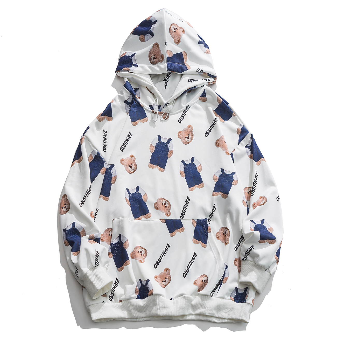 

2021 New Hip Hop Skateboard Streetwear Sweatshirts Autumn Bear Print Casual Oversized Hooded Cotton Harajuku Hoodie Pullover Ngow, White