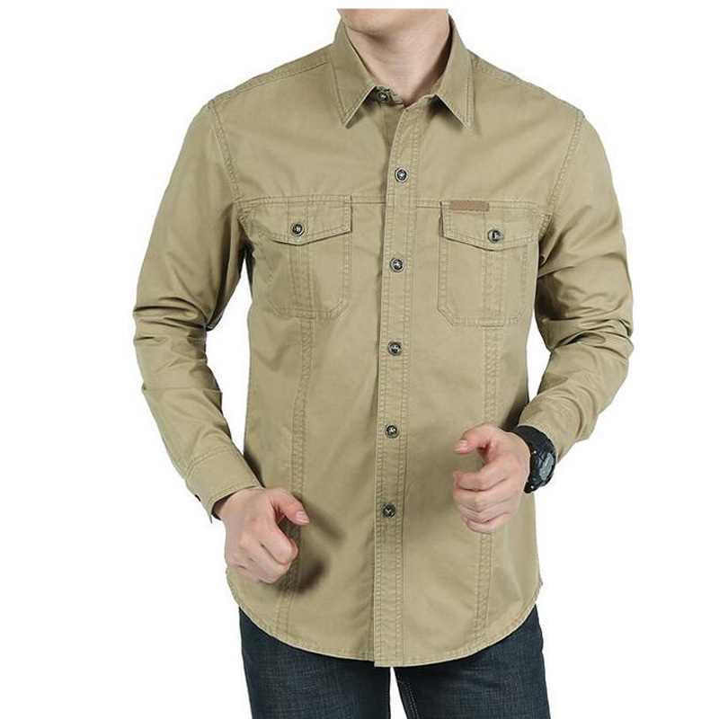 

2021 Men's Shirts of High Quality Lazer Loose Cotton Pure Big Tops Man Wear Clothes Green Army Size 5xl U474, Khaki.