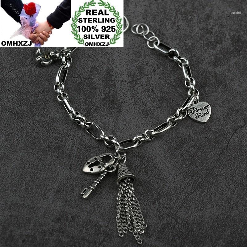 

OMHXZJ Wholesale HB77 European Fashion Woman Girl Birthday Party Gift Vintage Lock Key Tassel 100% 925 Sterling Silver Bracelet1