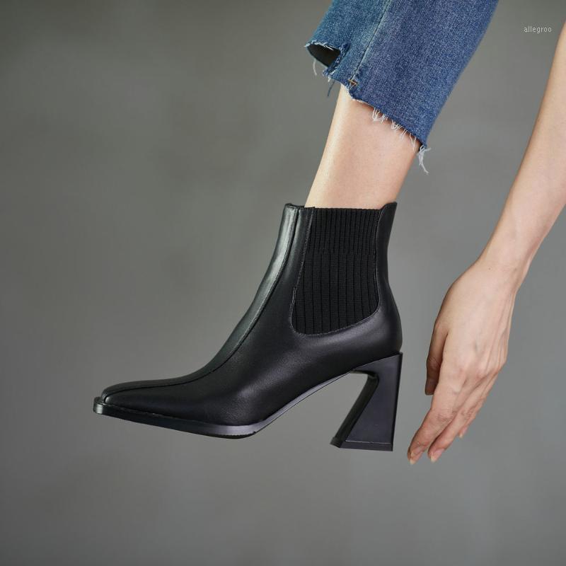 

SKLFGXZY Ankle boots Genuine leather Female boots Women's Autumn winter Head layer cowhide Women's shoes Size 34-401, Black