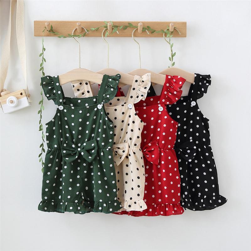 

2021 Baby Summer Clothing Infant Baby Romper Kids Polka Dots Square Neck Sleeveless Playsuits for Girls Green/Apricot/Black/Red, Beige