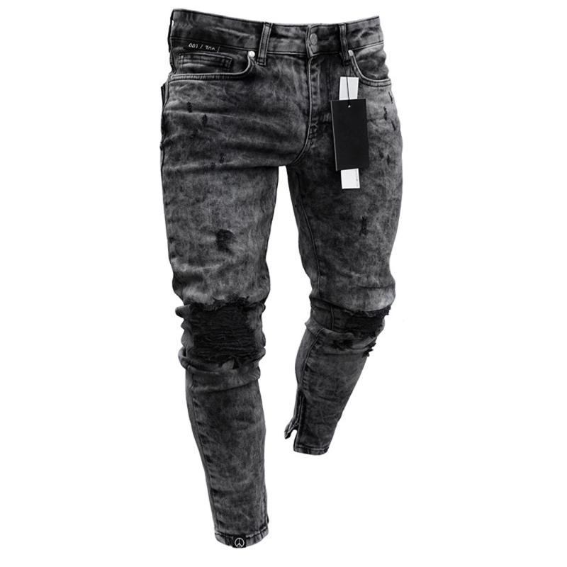 

2020 fall men' ripped jeans stretch denim pants new, Black