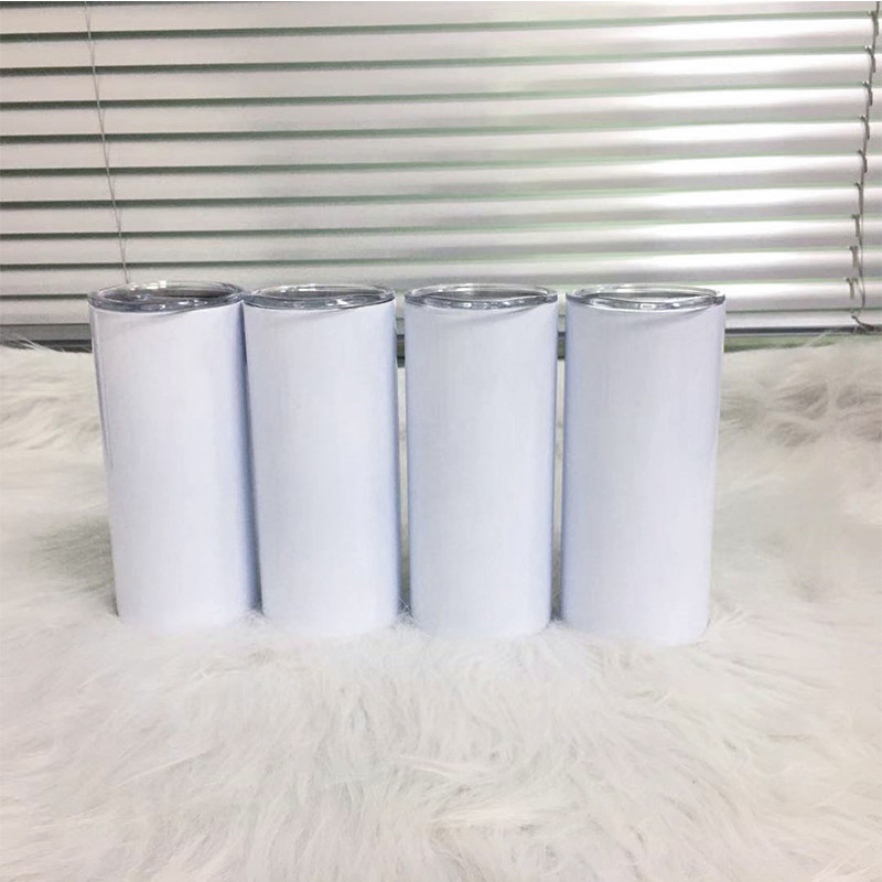 

15oz Blank Sublimation Skinny Tumbler Stainless Steel Straight Cup With Plastic Straws Double Wall Vacuum Insulated Coffee Mugs, White