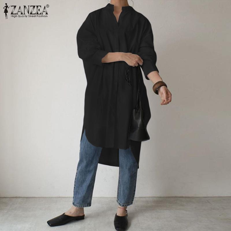 

Fashion Long Sleeves Blusa Feminina ZANZEA Irregular O Neck Tunic Casual Solid Office Tunic Oversized Womens Autumn Long Shirts, Black