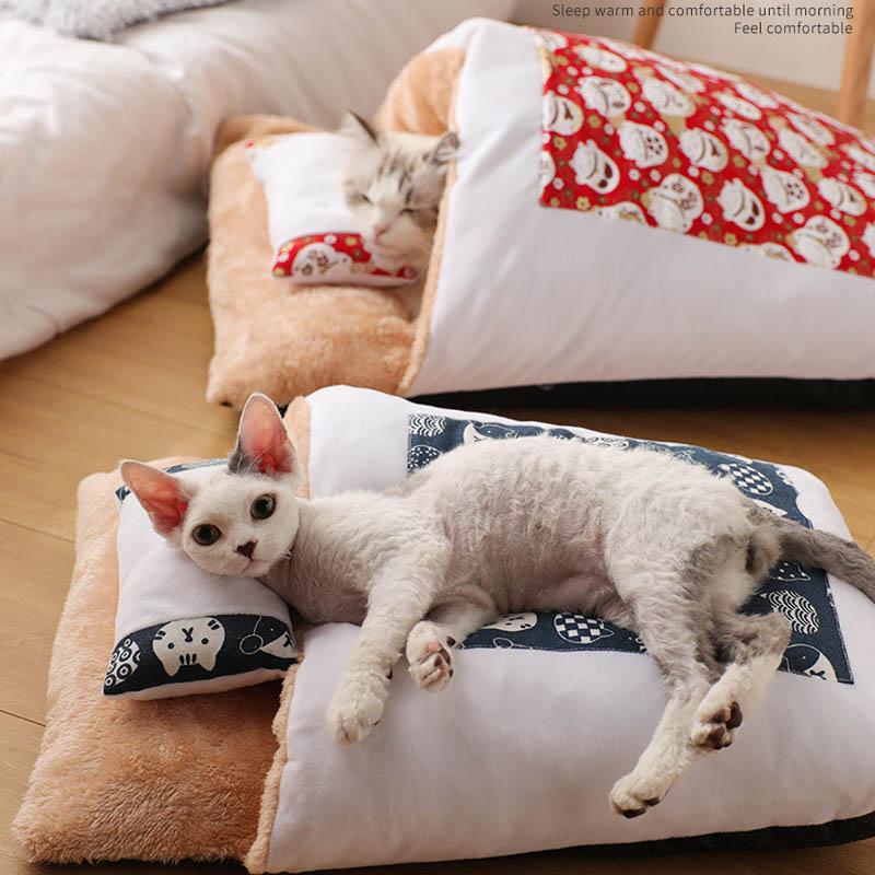 

Creative Quilt Shape Pets Cats Bed Japanese Style Kitten Sleeping Bag Winter Warm Kitten Nest House Pet Supplies