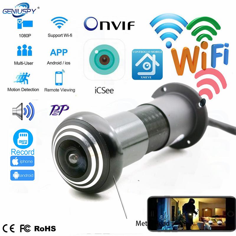 

Security 1080P Mini Wifi Door Eye Hole IP Camera Wide Angle FishEye Lens 1.66mm Peephole CCTV Network Audio Camera P2P Onvif