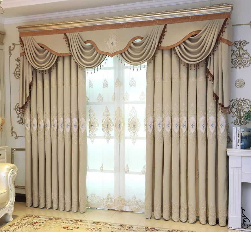 

Morandi Embossed Embroidered Northern European Simple High-End Beaded Embroidered Luxury Curtains for Living Room Bedroom, Yarn