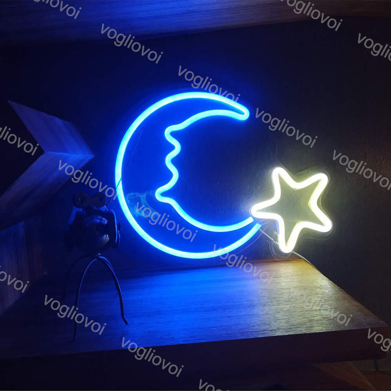 

Led Neon Sign SMD2835 Indoor Night light Design Star and Moon Model With Transparent Backplane Holiday Xmas Party Wedding Table Lamps DHL