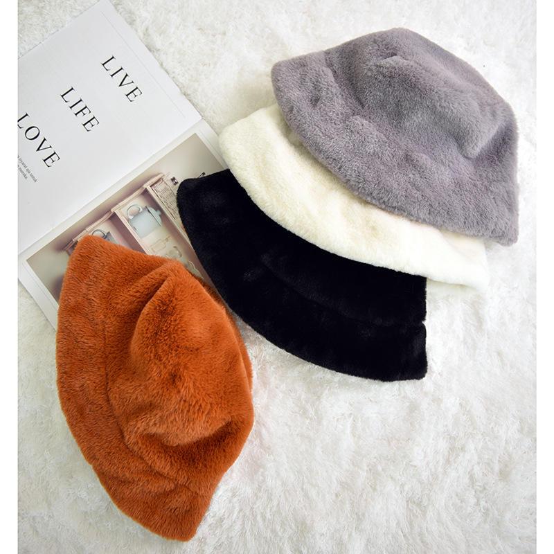 

Women Winter Fluffy Plush Bucket Hats Ladies Solid Color Faux Fur Fisherman Cap Casual Warm Women's Clothing Accessories, White