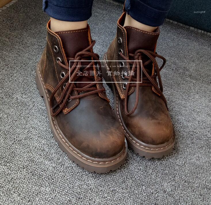 

Fashion Vintage Women Spring Autumn Ankle Boots Genuine Leather Lady Retro Lace-up Army Shoes Real Leather Motorcycle Boots 16091, Black