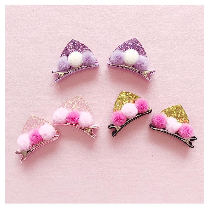 

2 Pcs/ set Hairpin cute children's hair accessories cat ears hairpin side clip holiday gift for girl, 11