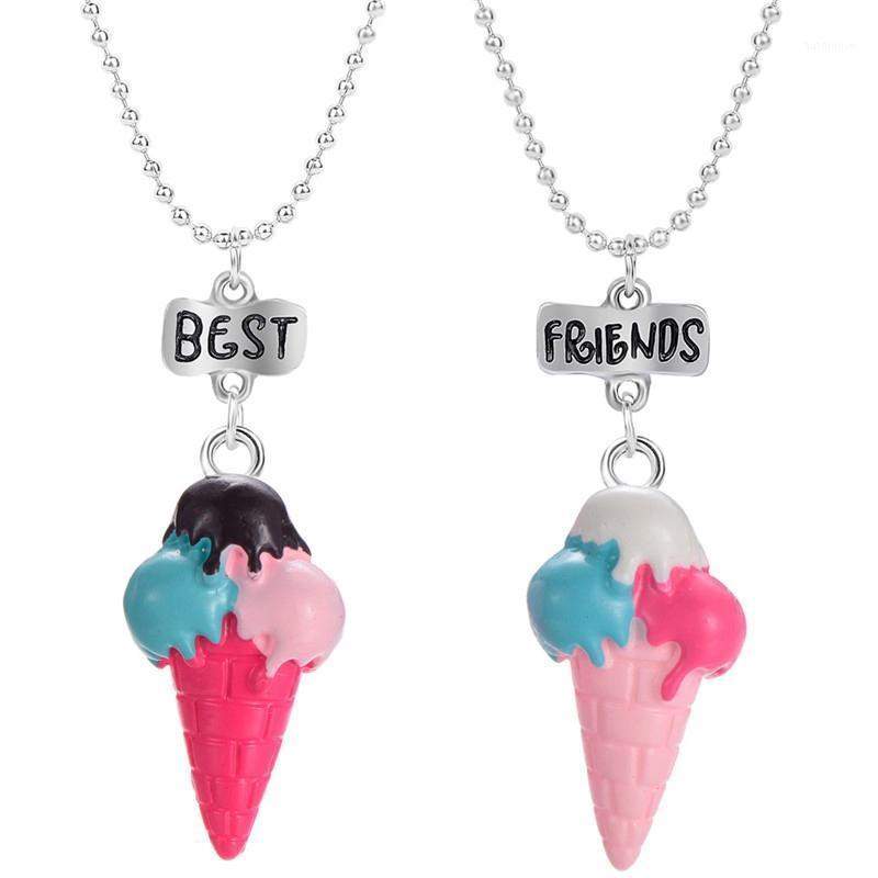 

New Fashion 1set Simulation Resin Cream Pendant Best Friends Necklace BFF Chain Necklace Children Jewelry Gift, Fashion1