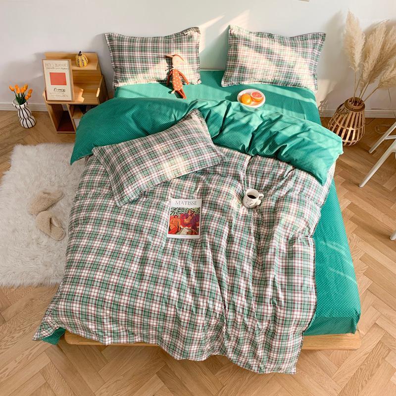 

4pcs Plaid Bedding Set Double Side Bed Linen Euro Printed Flat Sheet Princess Bedspread Bed Cover Duvet Cover King Size Set1, 13