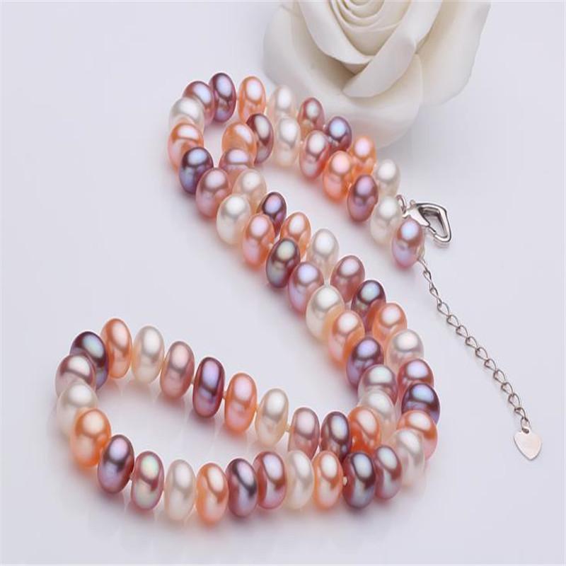 

Unforgettable + 9-10mm Flat Round Pearl Necklace18 Inch Love Extension Buckle, 100% Natural Freshwater Pearl Necklace