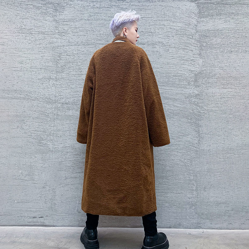 

New 2021 Winter Thick Fleece Long Male on Knee of Street Loose Jacket N4KG, Camel