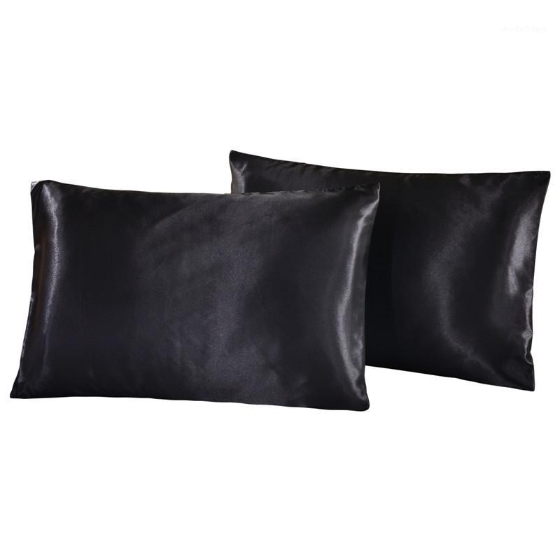 

Satin Silk Pillowcase US/UK/RU Size Solid Color European Pillow Sham Cover King Size Bedding Pillow Shams Case1, Black