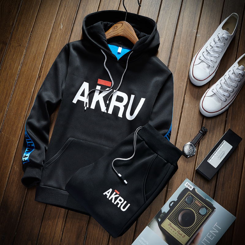 

2021 New Fashion Men's Sets Long Sleeve Slim Sweat Suits Hoodies Tracksuit Sweatshirt Two Piece Trousers Male Jacket + Pants Exercise Es5j, Black