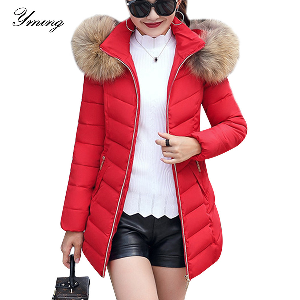 

YMING Elegant Winter Down Jacket Long Warm Coat with Fur Collar Inflatable Cotton Parka Hooded Female Outwear Fashion Clothes, Black