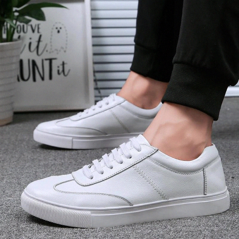 

Genuine Leather Shoes Men Sneakers lace up Men Fashion black White Shoes cow Leather Brand Designer Sneakers men #pt2x