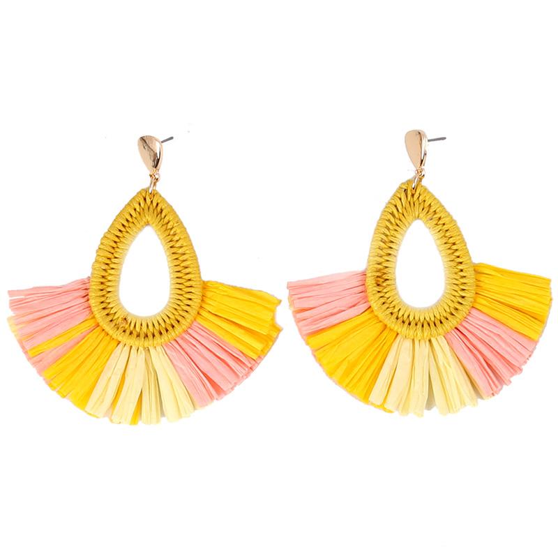 

Sandbar Drops Earrings Colorful Fringe Fan Statement Tassel Lafite Braid Fringed