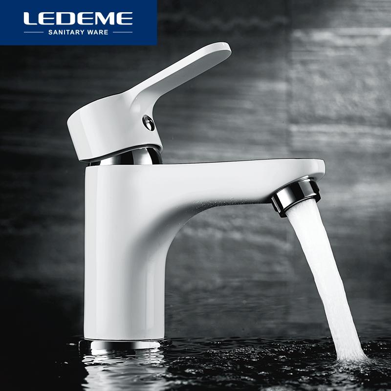 

LEDEME Innovative Fashion Style Basin Faucet Home Bath Cold And Hot Water Taps White Bathroom Mixer Single Handle Basin Faucet