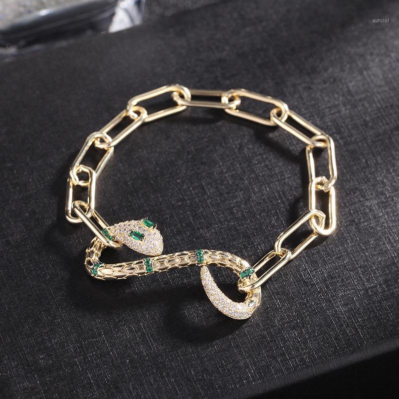

OKILY Fashion Geometric Hollow Femme Gold Color Copper Punk Zircon Snake Bracelets For WomenJewelry Friends Gift1