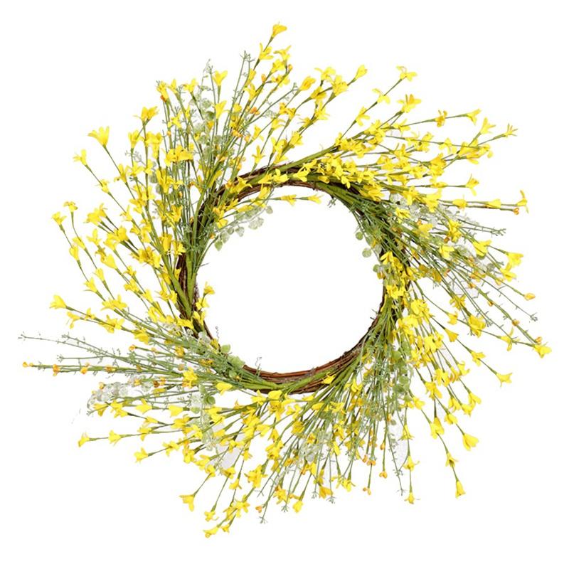 

Artificial Flower Wreath Yellow Flower Front Door Wreath Winter Jasminum for Wedding Parties Home Wall Decor, Multi