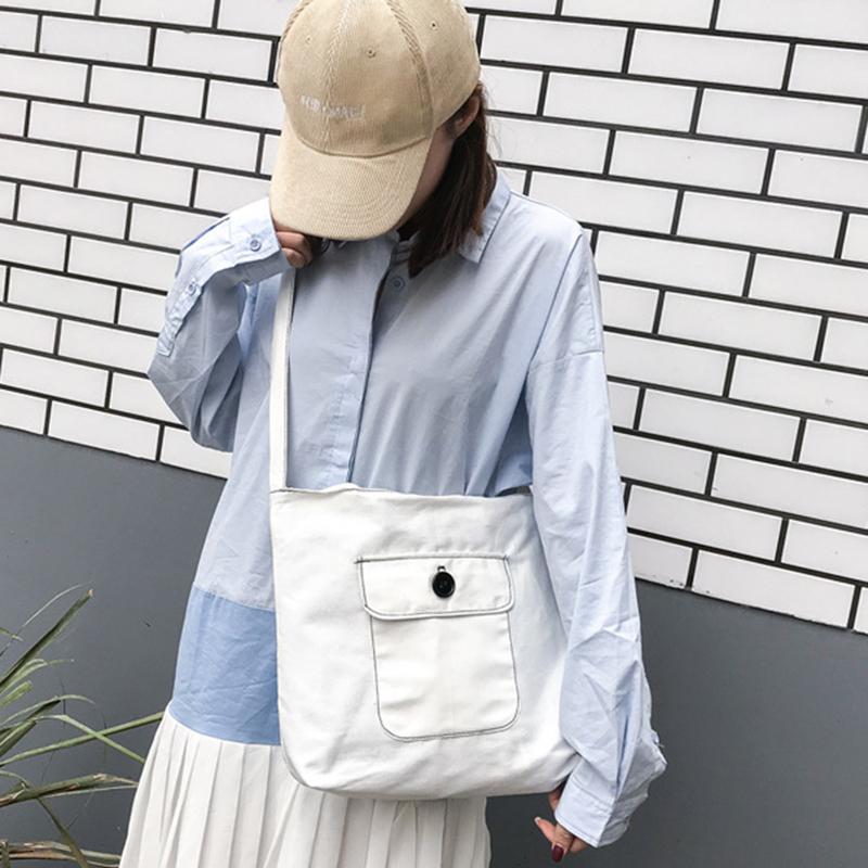 

New Fashion Women Canvas Shoulder Bag Casual Wild Crossbody Handbag Large-capacity Travel Shopping Tote Bolsa Sipmle Soulder Bag, White