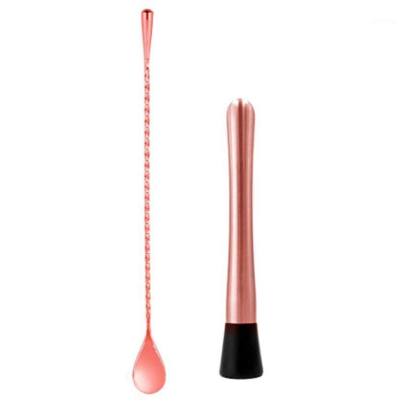 

Cocktail Muddler and Mixing Spoon Set Stainless Steel: 8inch Drink Muddler and 12inch Cocktail Mixing Spoon Professional Bar Too1