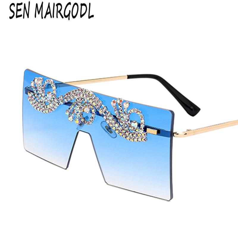 

Fashion frameless gradient sunglasses women men Square sunglasses with diamonds Flat Top Retro glasses UV400