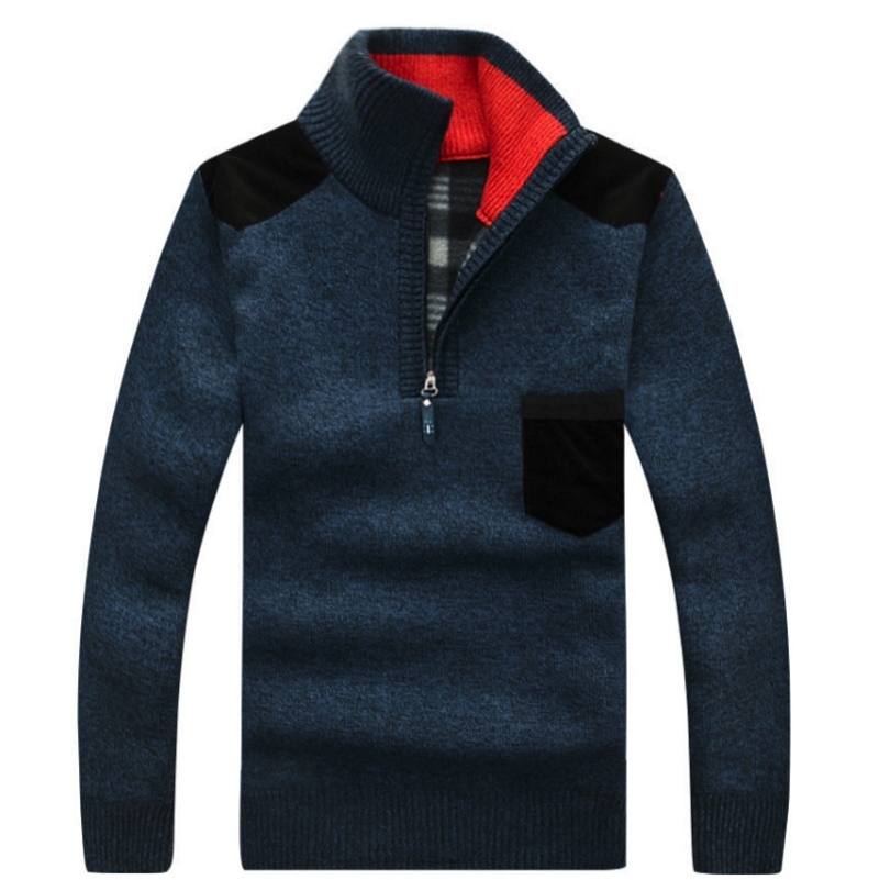 Winter Men's Turtleneck Sweater Half Zip Fleece Knitted Wool Pullover Long Sleeve Pocket Casual Male Thick Clothing for Autumn 201028