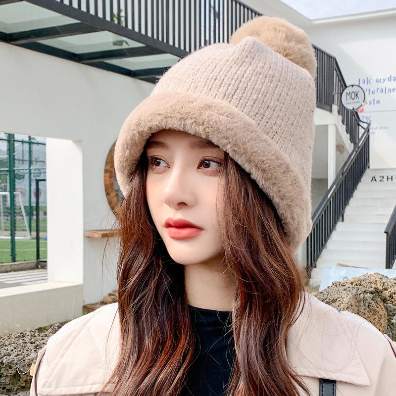 

Candy Colors Winter Hat Women Knitted Cap Warm Soft Trendy Kpop Style Beanie Elegant All-match Button Design Ear protection Hat, 02