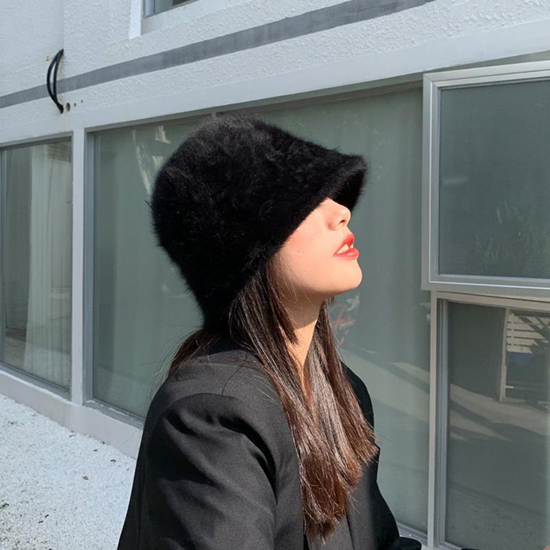 

Fisherman's Hat Wool Bucket Basin Retro Hat Knitted Solid Color Winter Fashion, Black